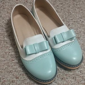 Slip on Oxfords Minty blue and white.
